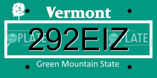 292EIZ Vermont License Plate