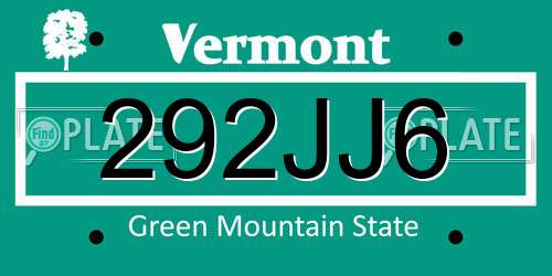 292JJ6 Vermont License Plate
