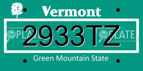 2933TZ Vermont License Plate
