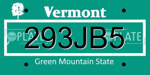 293JB5 Vermont License Plate