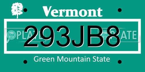 293JB8 Vermont License Plate