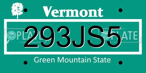 293JS5 Vermont License Plate