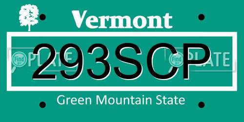 293SCP Vermont License Plate