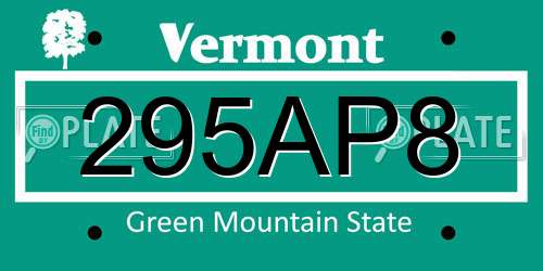 295AP8 Vermont License Plate