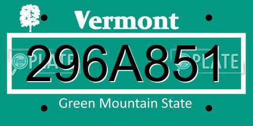 296A851 Vermont License Plate
