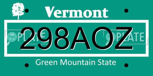 298AOZ Vermont License Plate