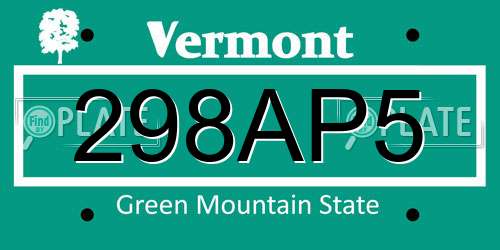 298AP5 Vermont License Plate