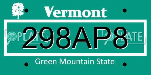 298AP8 Vermont License Plate