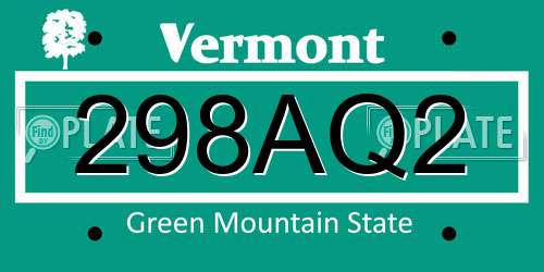 298AQ2 Vermont License Plate