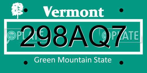 298AQ7 Vermont License Plate