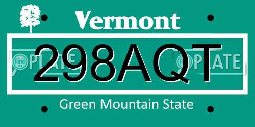 298AQT Vermont License Plate