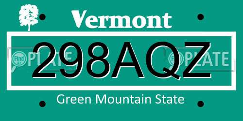 298AQZ Vermont License Plate