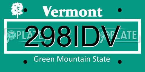 298IDV Vermont License Plate