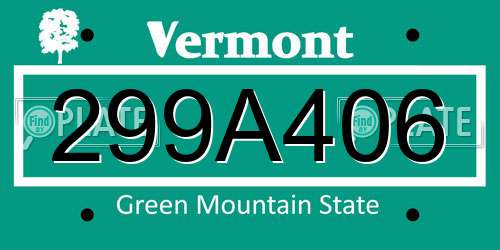 299A406 Vermont License Plate