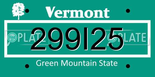 299I25 Vermont License Plate