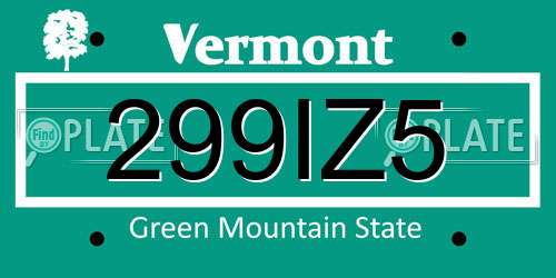 299IZ5 Vermont License Plate