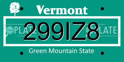 299IZ8 Vermont License Plate