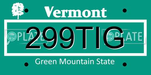 299TIG Vermont License Plate