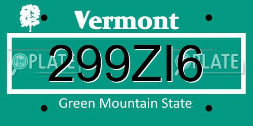 299ZI6 Vermont License Plate