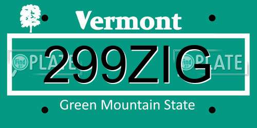 299ZIG Vermont License Plate