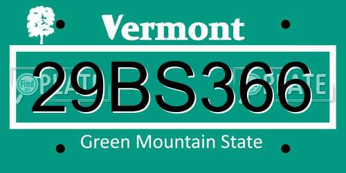 29BS366 Vermont License Plate