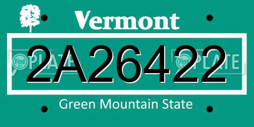 2A26422 Vermont License Plate