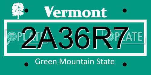 2A36R7 Vermont License Plate