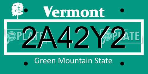 2A42Y2 Vermont License Plate