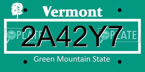 2A42Y7 Vermont License Plate