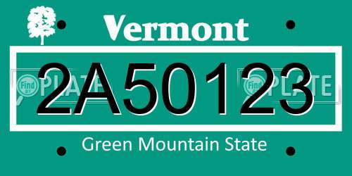 2A50123 Vermont License Plate