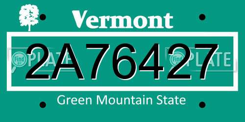 2A76427 Vermont License Plate