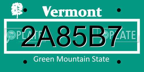 2A85B7 Vermont License Plate