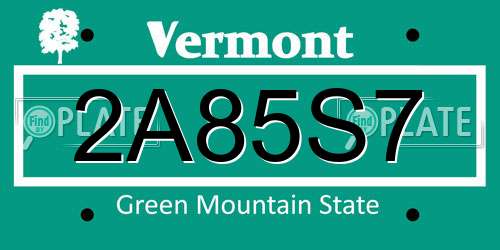 2A85S7 Vermont License Plate