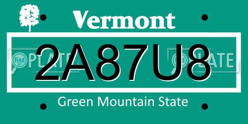 2A87U8 Vermont License Plate
