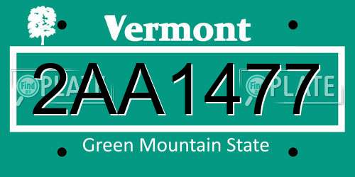 2AA1477 Vermont License Plate