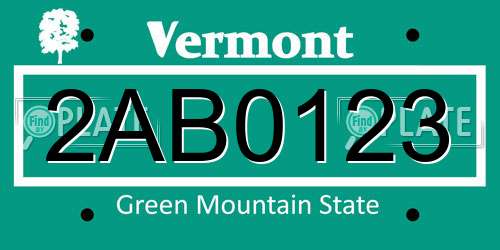 2AB0123 Vermont License Plate