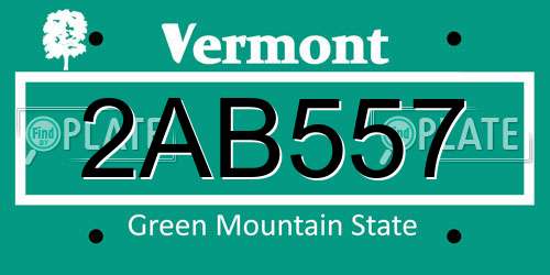 2AB557 Vermont License Plate