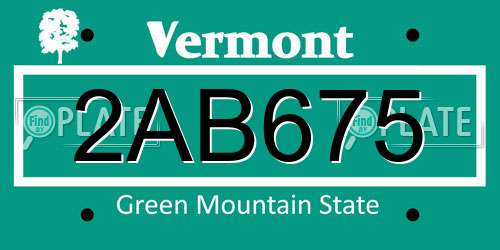 2AB675 Vermont License Plate