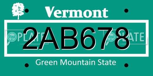 2AB678 Vermont License Plate