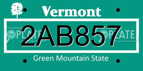 2AB857 Vermont License Plate