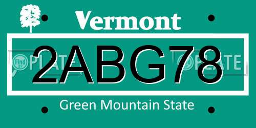 2ABG78 Vermont License Plate