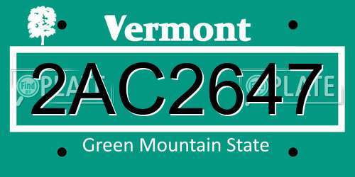 2AC2647 Vermont License Plate