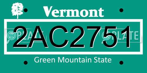 2AC2751 Vermont License Plate