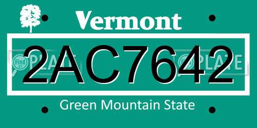 2AC7642 Vermont License Plate