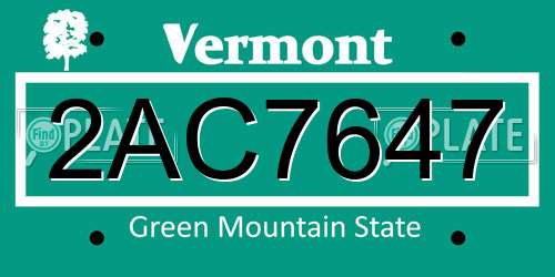 2AC7647 Vermont License Plate