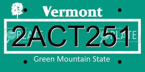 2ACT251 Vermont License Plate