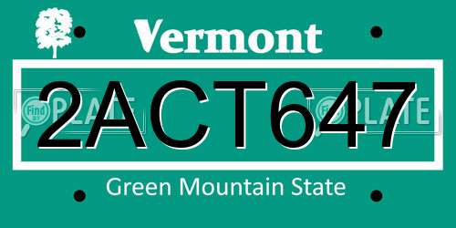 2ACT647 Vermont License Plate