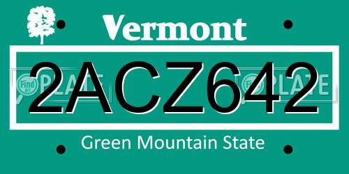 2ACZ642 Vermont License Plate