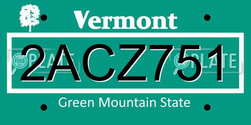 2ACZ751 Vermont License Plate
