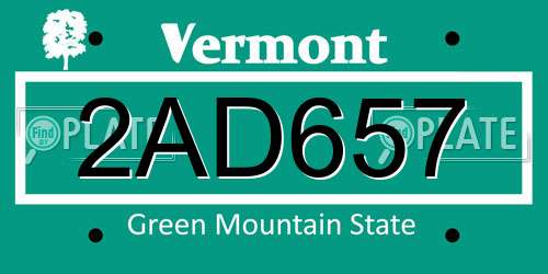 2AD657 Vermont License Plate